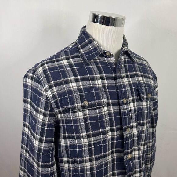Wrangler Medium Sherpa Lined Flannel Work Shirt Blue White Plaid 100% Cotton - Picture 1 of 6
